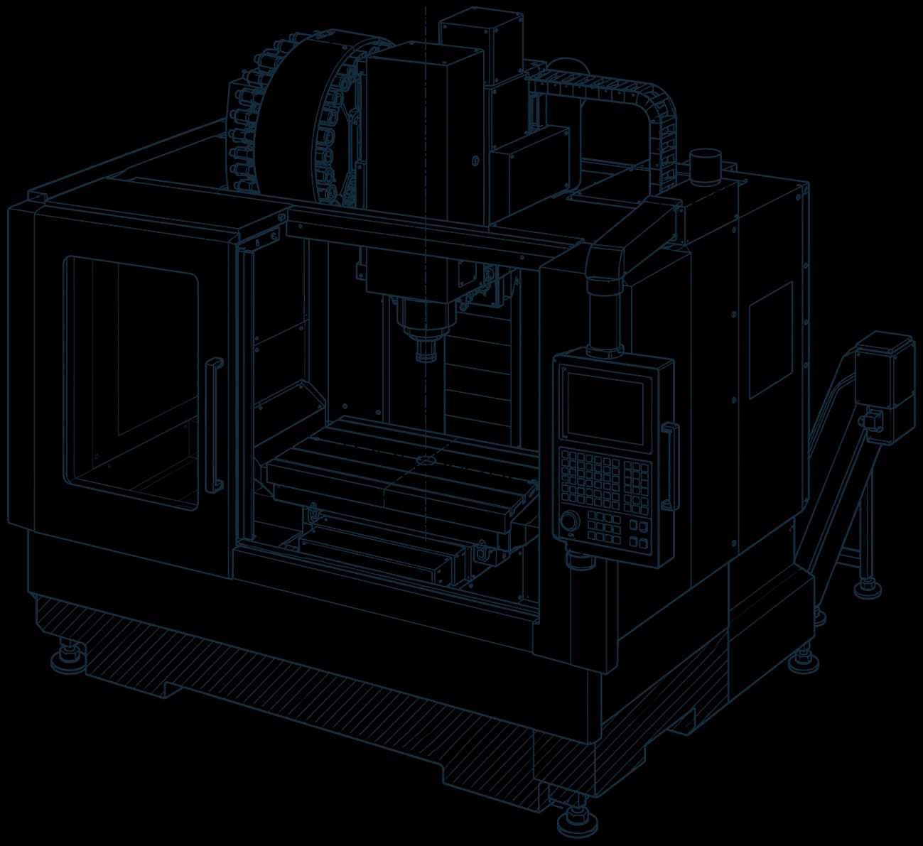 CAD line drawing of a European vertical machining centre, HS 8457